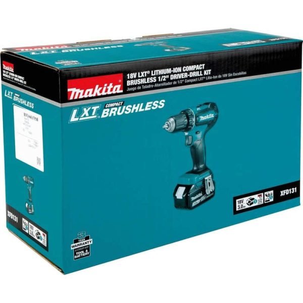 Makita XFD131 18V LXT® Lithium‑Ion Brushless Cordless 1/2" Driver‑Drill Kit (3.0Ah) - Image 4